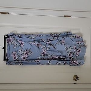 Charlotte Russe Size M Wedgewood Blue with Floral Pattern Wrap Skirt Gently Used